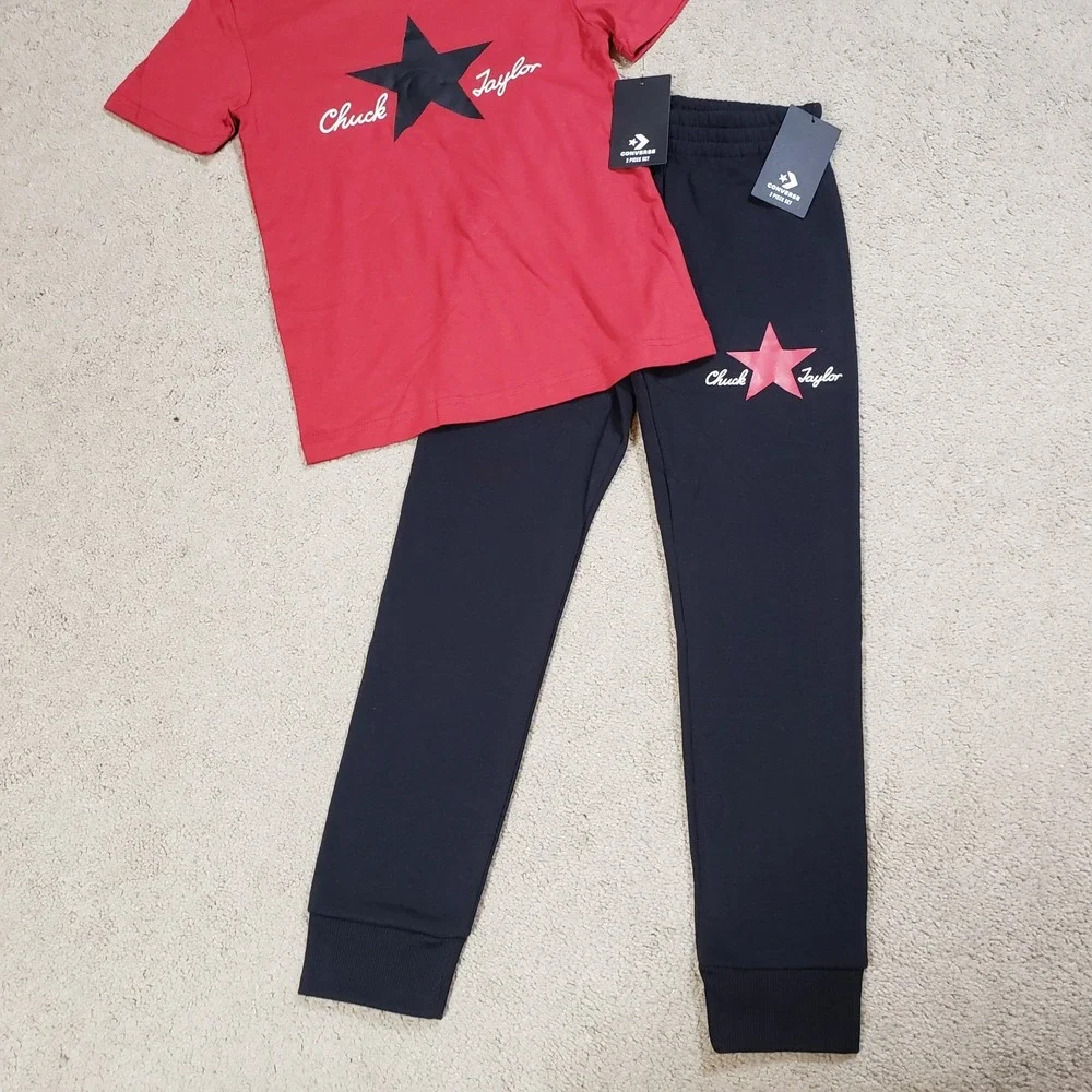 NEW Converse Boys/Kids 2 Piece‎ Outfit T-Shirt & Joggers Pants Sz S Chuck Taylor